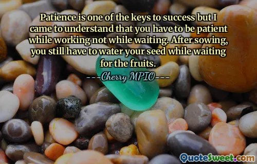 Patience is one of the keys to success but I came to understand that you have to be patient while working not while waiting. After sowing, you still have to water your seed while waiting for the fruits.