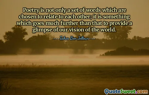 Poetry is not only a set of words which are chosen to relate to each other; it is something which goes much further than that to provide a glimpse of our vision of the world.