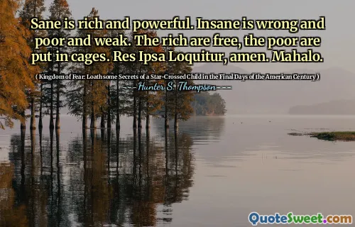 Sane富有而强大。疯狂是错误的，贫穷和虚弱。富人是免费的，穷人被放在笼子里。 Res Ipsa Loquitur，Amen。 Mahalo。
