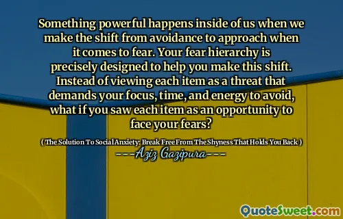 Something powerful happens inside of us when we make the shift from avoidance to approach when it comes to fear. Your fear hierarchy is precisely designed to help you make this shift. Instead of viewing each item as a threat that demands your focus, time, and energy to avoid, what if you saw each item as an opportunity to face your fears?