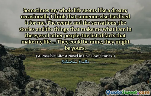 Ibland verkar hela mitt liv vara en dröm; Ibland tror jag att någon annan har levt det för mig. Händelserna och sensationerna, berättelserna och de saker som gör mig till vad jag är i andra människors ögon, listan över fakta som gör mitt liv ... de kan vara mitt, de kan vara ditt.
