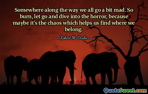 Somewhere along the way we all go a bit mad. So burn, let go and dive into the horror, because maybe it's the chaos which helps us find where we belong.