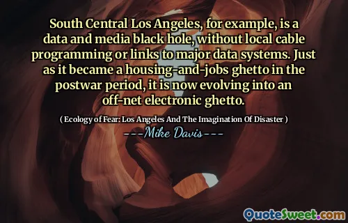 South Central Los Angeles, de exemplu, este o gaură neagră de date și media, fără programare locală de cablu sau legături către sisteme de date majore. La fel cum a devenit ghetoul pentru locuințe și joburi în perioada postbelică, acum evoluează într-un ghetou electronic off-net.