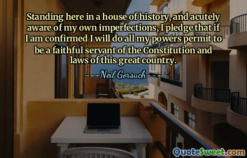 Stojím zde v domě dějin a jsem si plně vědom svých vlastních nedokonalostí a slibuji, že pokud budu potvrzen, udělám vše, co mi moje síly dovolí, abych byl věrným služebníkem ústavy a zákonů této velké země.