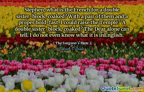 Stephen, what is the French for a double sister-block, coaked? With a pair of them and a proper hold-fast, I could raise the Temple.''A double sister-block, coaked? The Dear alone can tell. I do not even know what it is inEnglish.