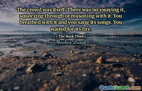 The crowd was itself. There was no swaying it, squeezing through or reasoning with it. You breathed with it and you sang its songs. You waited for its fire.