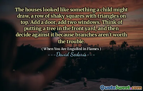 The houses looked like something a child might draw, a row of shaky squares with triangles on top. Add a door, add two windows. Think of putting a tree in the front yard, and then decide against it because branches aren't worth the trouble.