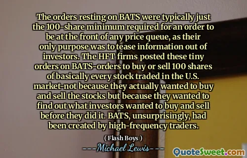 Zamówienia spoczywające na nietoperzach były zazwyczaj tylko minimum 100 akcji wymagane, aby zamówienie było z przodu jakiejkolwiek kolejki cenowej, ponieważ ich jedynym celem było drażnienie informacji inwestorom. Firmy HFT opublikowały te niewielkie zamówienia w ramach nietoperzy, aby kupować lub sprzedawać 100 akcji zasadniczo na każdym obrocie akcji na rynku amerykańskim, ponieważ faktycznie chcieli kupować i sprzedawać akcje, ale ponieważ chcieli dowiedzieć się, co inwestorzy chcą kupić i sprzedać, zanim to zrobili. Nietoperze, co nie dziwi, zostały stworzone przez handlowców o wysokiej częstotliwości.