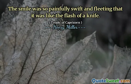 The smile was so painfully swift and fleeting that it was like the flash of a knife.