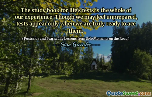 The study book for life's tests is the whole of our experience. Though we may feel unprepared, tests appear only when we are truly ready to ace them.