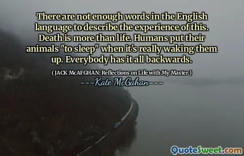 There are not enough words in the English language to describe the experience of this. Death is more than life. Humans put their animals "to sleep" when it's really waking them up. Everybody has it all backwards.