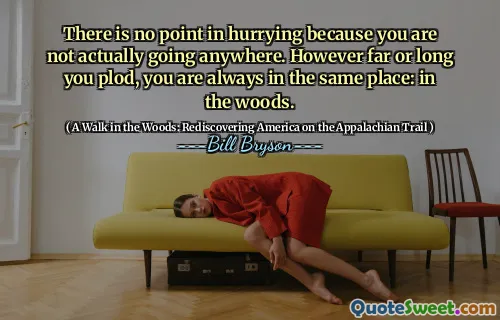 There is no point in hurrying because you are not actually going anywhere. However far or long you plod, you are always in the same place: in the woods.