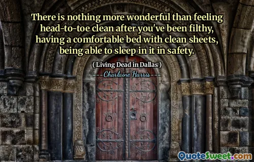 There is nothing more wonderful than feeling head-to-toe clean after you've been filthy, having a comfortable bed with clean sheets, being able to sleep in it in safety.