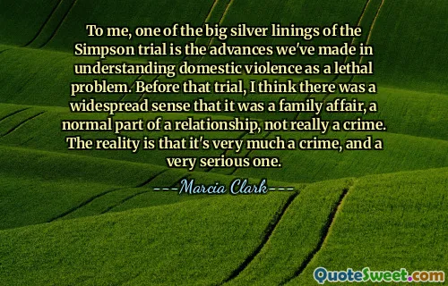 To me, one of the big silver linings of the Simpson trial is the advances we've made in understanding domestic violence as a lethal problem. Before that trial, I think there was a widespread sense that it was a family affair, a normal part of a relationship, not really a crime. The reality is that it's very much a crime, and a very serious one.