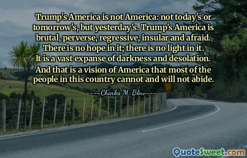 Trump's America is not America: not today's or tomorrow's, but yesterday's. Trump's America is brutal, perverse, regressive, insular and afraid. There is no hope in it; there is no light in it. It is a vast expanse of darkness and desolation. And that is a vision of America that most of the people in this country cannot and will not abide.