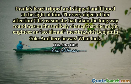 Ursula's heart tripped and skipped and flipped at the sight of him. The very object of her affection! The reason she had taken the long way round was on the unlikely chance that she might engineer an "accidental" meeting with Benjamin Cole. And here he was! What luck.