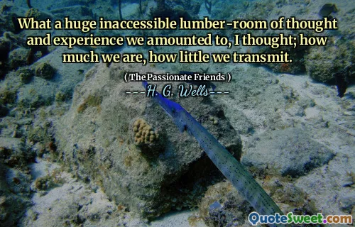 What a huge inaccessible lumber-room of thought and experience we amounted to, I thought; how much we are, how little we transmit.