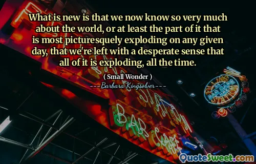 What is new is that we now know so very much about the world, or at least the part of it that is most picturesquely exploding on any given day, that we're left with a desperate sense that all of it is exploding, all the time.