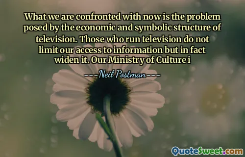 Det vi blir konfrontert med nå er problemet som den økonomiske og symbolske strukturen til TV. De som driver TV begrenser ikke vår tilgang til informasjon, men utvider den faktisk. Vårt kulturdepartement i