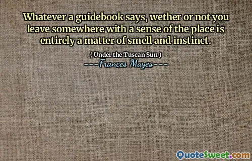 Whatever a guidebook says, wether or not you leave somewhere with a sense of the place is entirely a matter of smell and instinct.