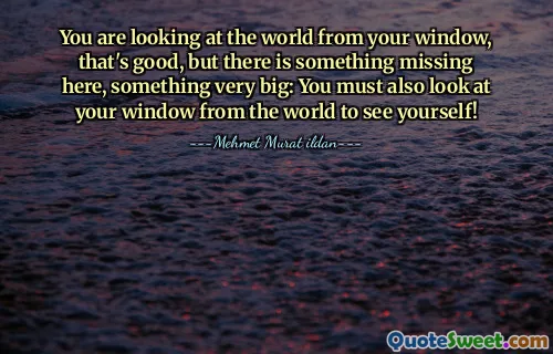 You are looking at the world from your window, that's good, but there is something missing here, something very big: You must also look at your window from the world to see yourself!