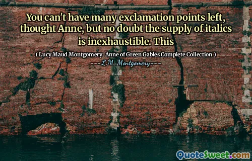 You can't have many exclamation points left, thought Anne, but no doubt the supply of italics is inexhaustible. This