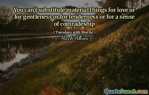 You can't substitute material things for love or for gentleness or for tenderness or for a sense of comradeship